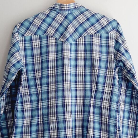 PANHANDLE | Embroidery Pearl Snap Button Down Western Shirt Blue Plaid L Flawed - Picture 11 of 16